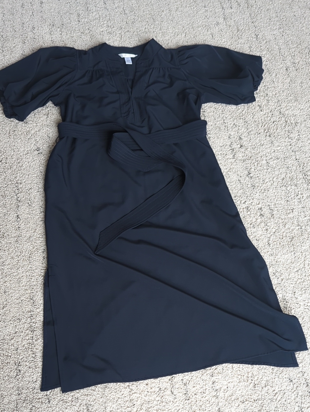 London Times Navy Wrap-Style Midi Dress with Tie Waist